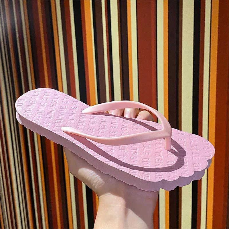 2024 New Women's Summer Outerwear Solid Color Flip-Flop Slippers Anti-Slip Bathroom Bathing Beach Beach Seaside Flip-Toe