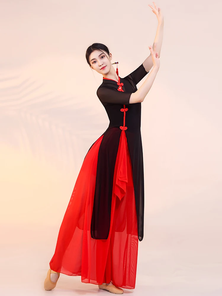 Classical Dance Costume Women\'s Practice Clothes Stage Cheongsam Floating Ethnic Wind Elastic Yarn Chinese Dance Clothes