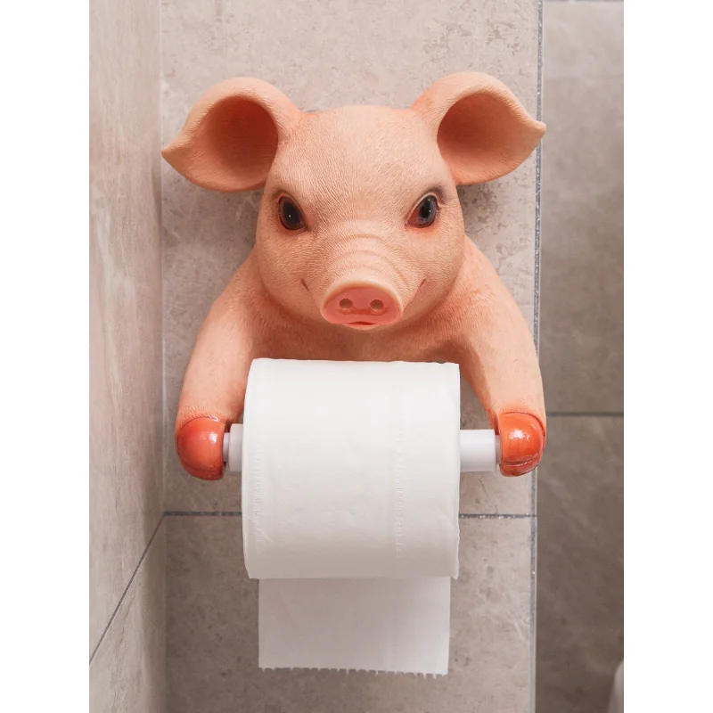 Creative bathroom kitchen tissue holder resin cute pig European bathroom toilet paper rack wall-mounted toilet paper box