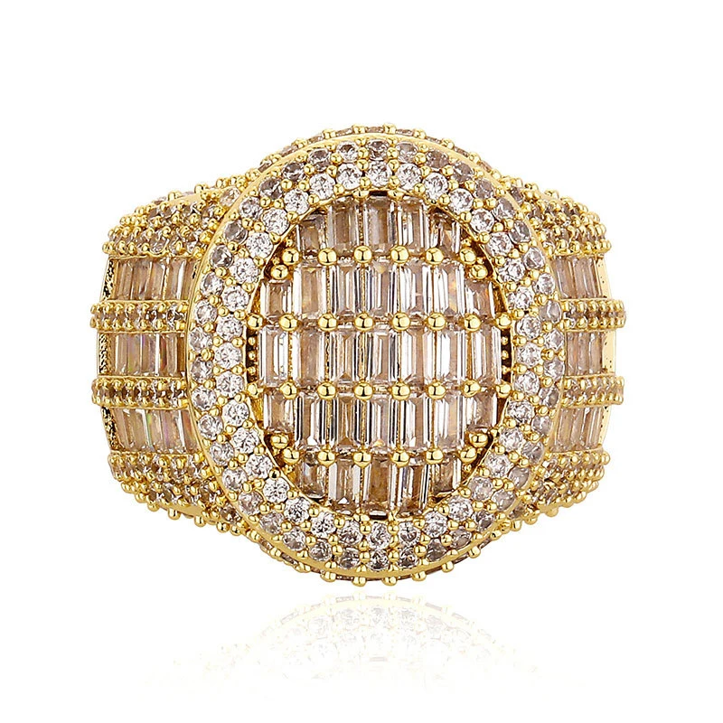 Size 7-11 Hip Hop 5A+ CZ Stone Paved Bling Iced Out Round Finger Rings for Men Rapper Jewelry Gold Silver Color