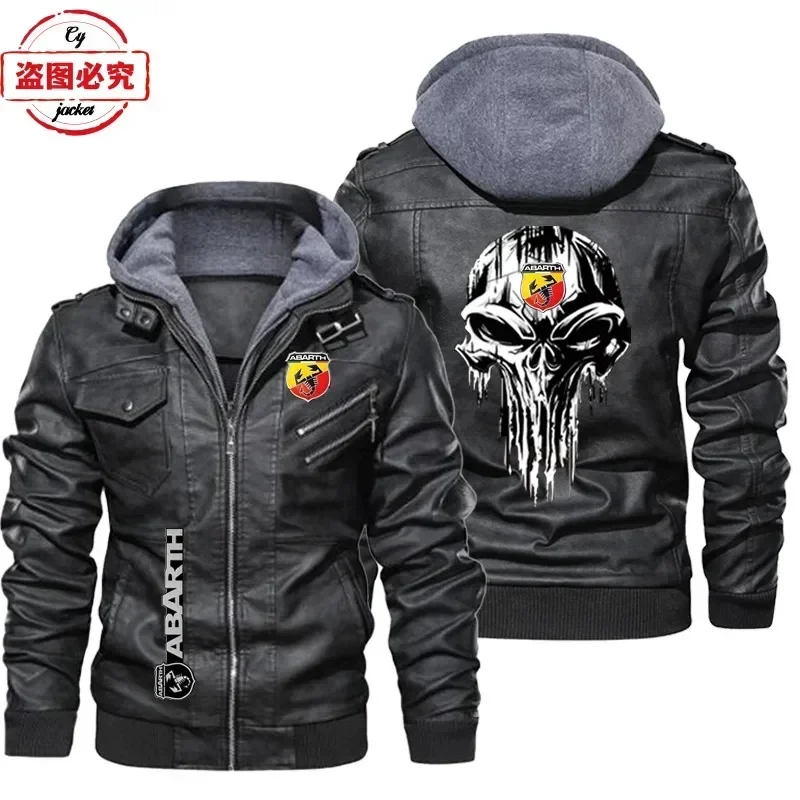 European Size Leather jacket ABARTH car logo retro washed pu leather jacket windproof men's hooded jacket ABARTH work clothes
