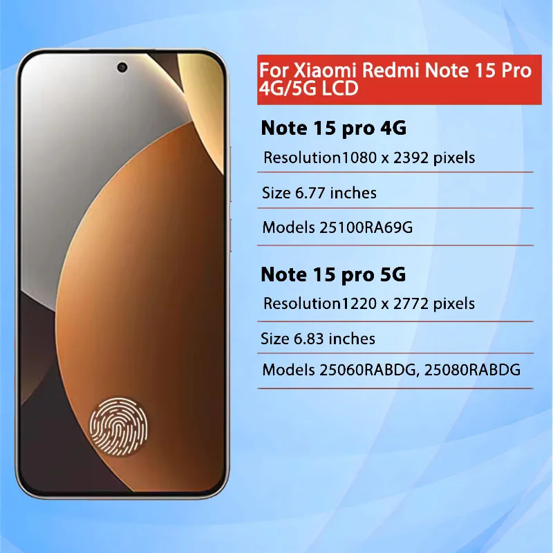 Orig AMOLED For Redmi Note 15 Pro 4G 25100RA69G LCD Display Screen Touch Digitizer For Redmi 15 Pro 5G 25060RABDG With Frame