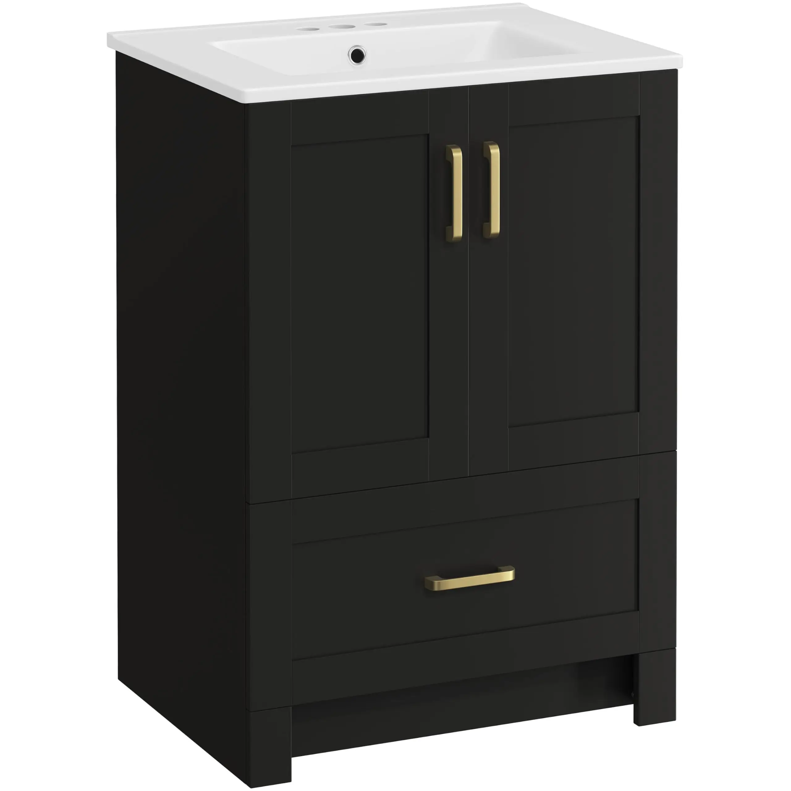 24in Bathroom Vanity with Sink and Drawer, Black Shaker Cabinet