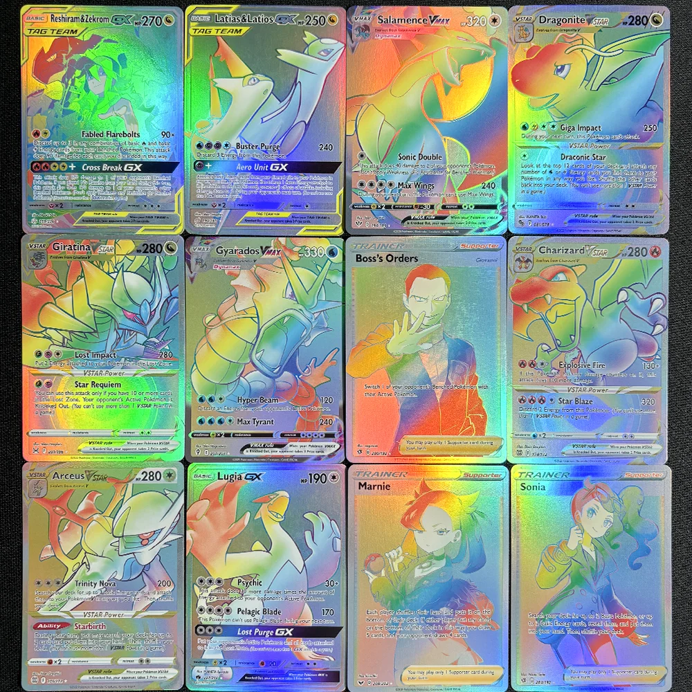 Rainbow PTCG Cards VSTAR VMAX GX TAG TEAM Boss's Orders Marnie Rare Shiny Battle Trading Card Game Collection Toys Gift