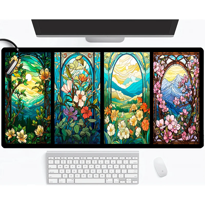 

1pc Flower Gaming Rubber Mouse Pad Non Slip Base Desk Mat for PC Laptop Gamers Durable Washable Home Office Accessories Playmat