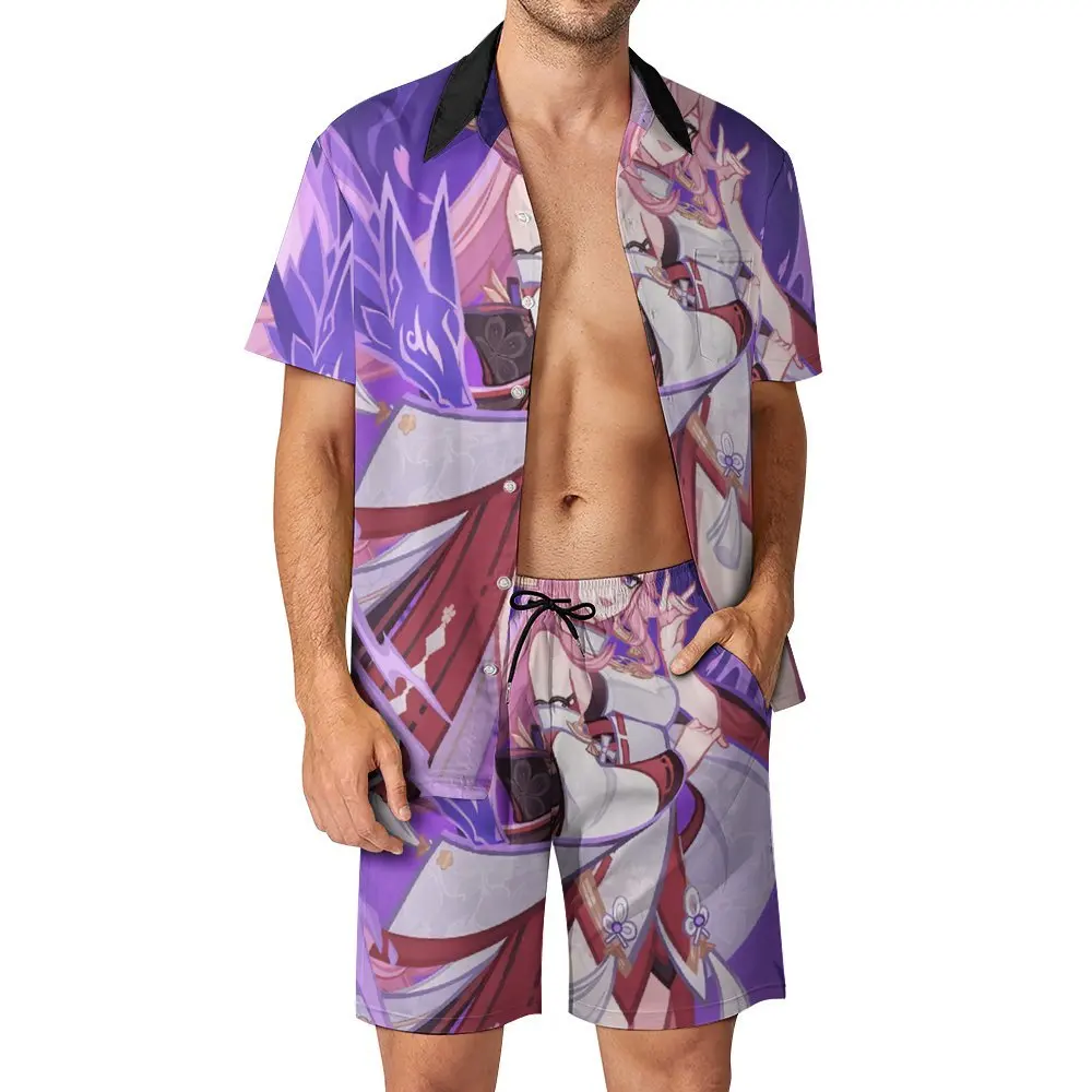 Yae Miko Genshin Impact For Sale Men's Beach Suit Creative 2 Pieces Pantdress Vintage  Swimming Eur Size