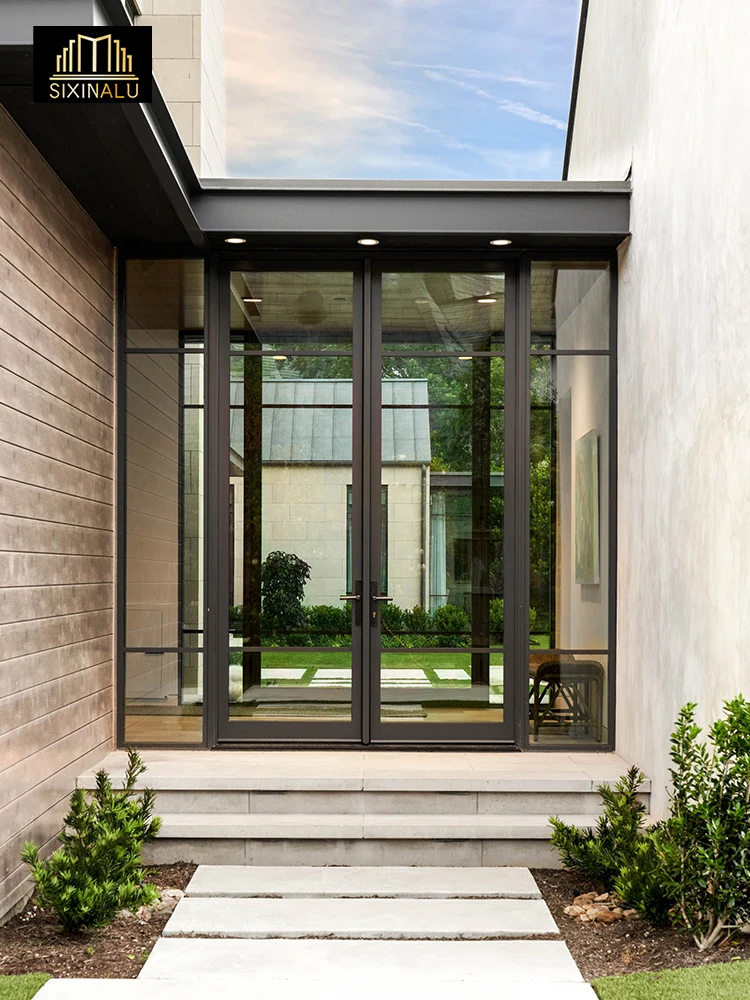 

Sixinalu Double Casement Double Glazed Doors Front Entrance Exterior Security Entry Door Aluminum Shop Home Decor Custom Panel