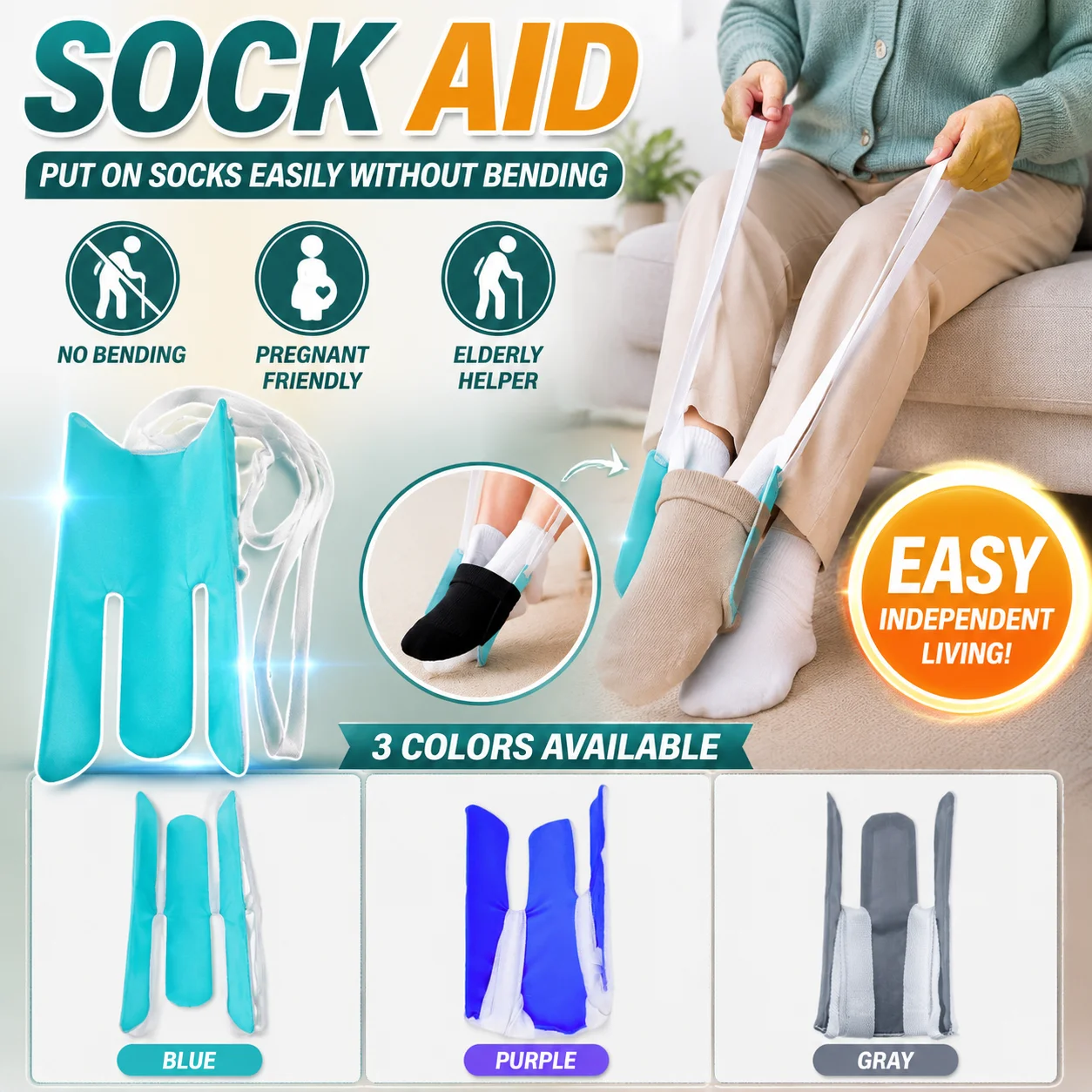 Sock Aid Easy Sock Putting On Tool No Bending Required Sock Helper For Elderly Pregnant People Disabled Mobility Aid