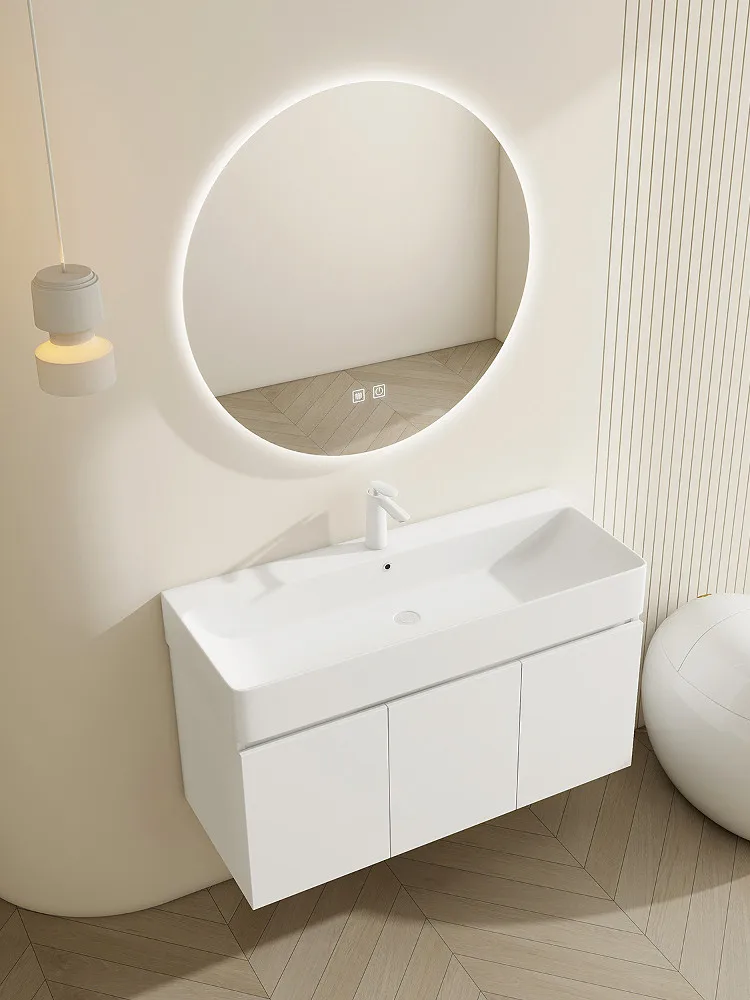 

Small apartment ceramic integrated basin bathroom cabinet combination modern simple large basin extremely narrow sink
