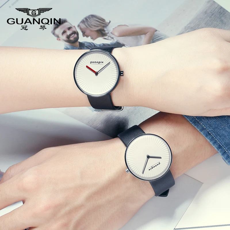 GUANQIN Brand Quartz Luxury couple watch Sapphire Stainless steel Waterproof watch 40mm Dial Leather Strap Men\'s watches