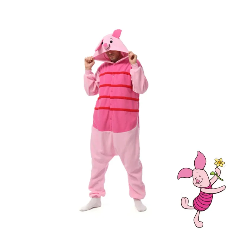 Halloween Anime Ferkel Onesie Kigurumi Cosplay Kostüm Rosa Schwein Pyjamas Erwachsene Einteilige Tier Cartoon Overall Nachtwäsche