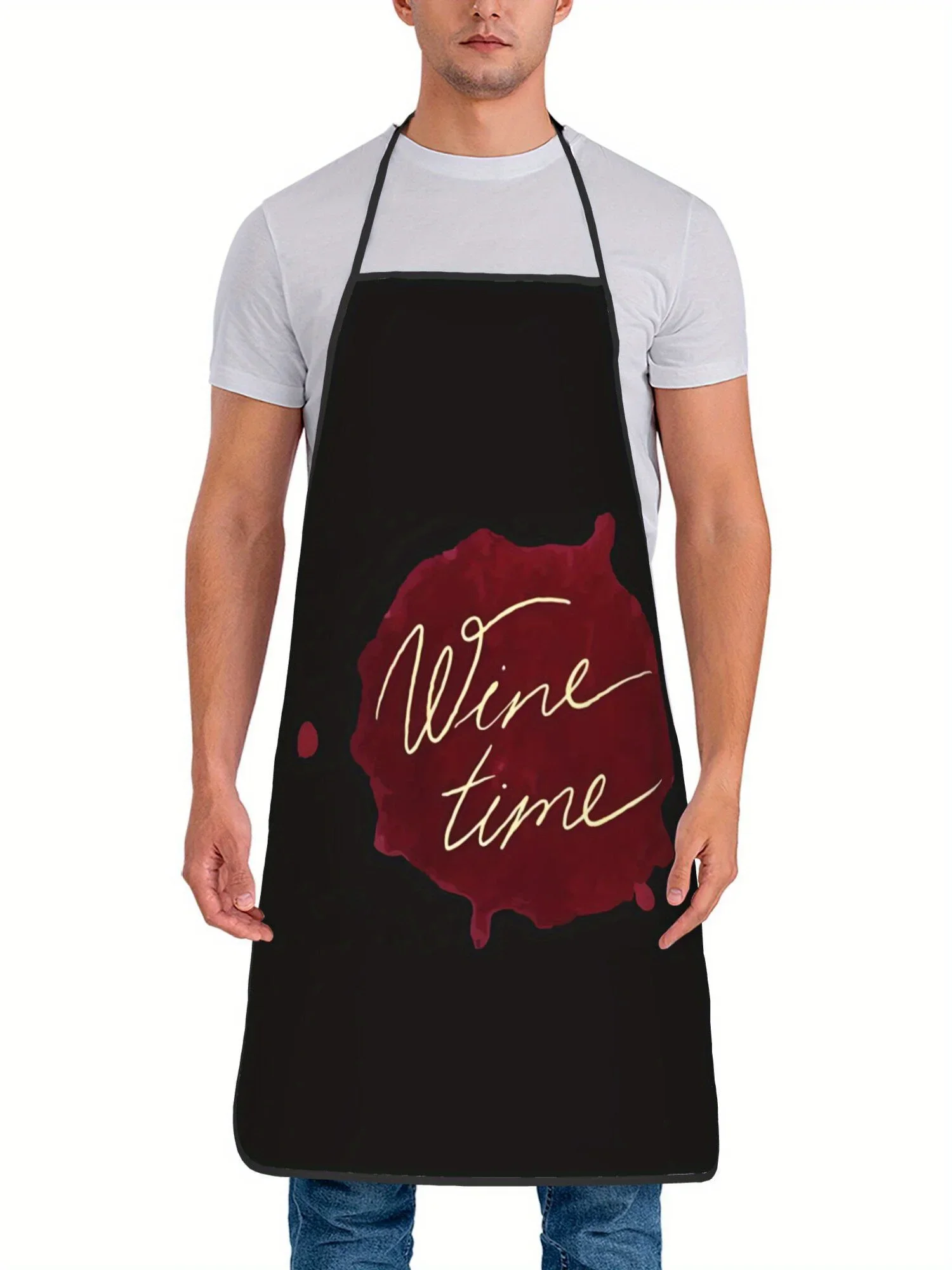 Funny Wine O Clock Red Wine Stain Pattern Apron Creative Print Wine Lovers Restaurant Cooking