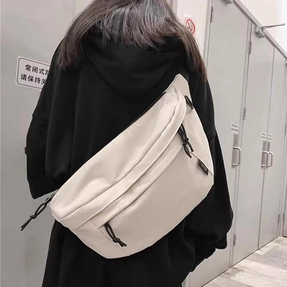 

Nylon Men's Messenger Bag Large Capacity White Waterproof Shoulder Bag Anti-Splash Water Casual Outdoor Chest Pouch School