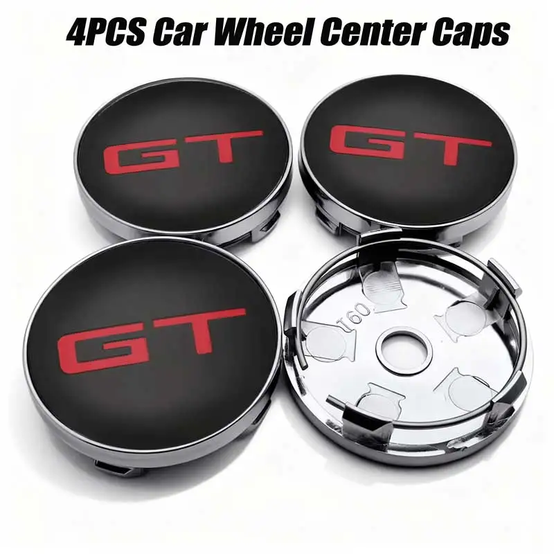 4Pcs 56mm 60mm GT Emblem Car Wheel Center Hub Caps Badge Rim Cover Sticker For Peugeot Kia GT Ceed Rio Sportage Picanto