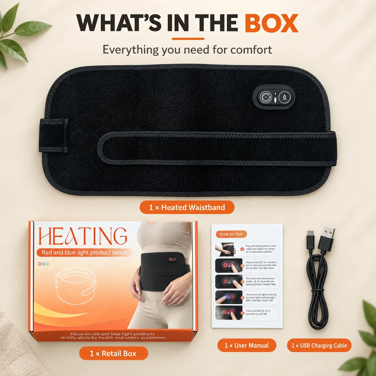 Red Light Heating Belt Lower Back Heating Pad 3 Heat Levels 3 Timer Settings Adjustable Soft Waist Wrap Abdominal Warm Compress