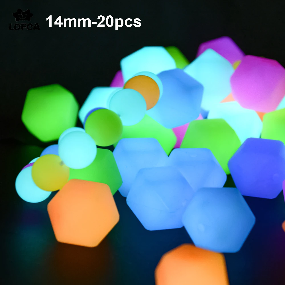 LOFCA 20pcs Luminous ซิลิโคน 14 มม.มินิหกเหลี่ยมอุปกรณ์เสริมปลอดภัยเกรดอาหาร DIY เครื่องประดับอุปกรณ์เสริม GLOW In The Dark