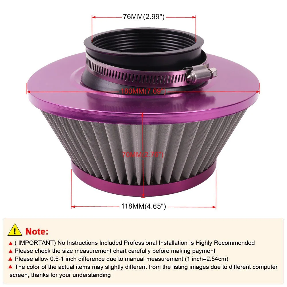 Automotive air filter high flow mushroom head engine intake modification winter mushroom head stainless steel mesh filter cartri