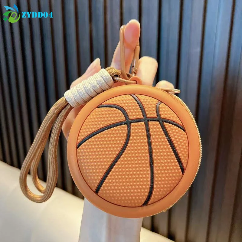 ●1PCS PVC Basketball Football Keychain Coin Purse Volleyball Baseball Key Ring Wallet Cartoon Sporty Earphone Case
