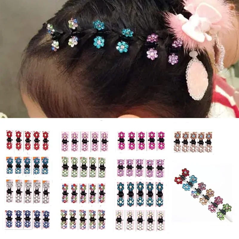 Pinzas para el pelo con diamantes de imitación para niña y mujer, pasador pequeño con flores de colores, accesorios para el cabello, 6 unidades