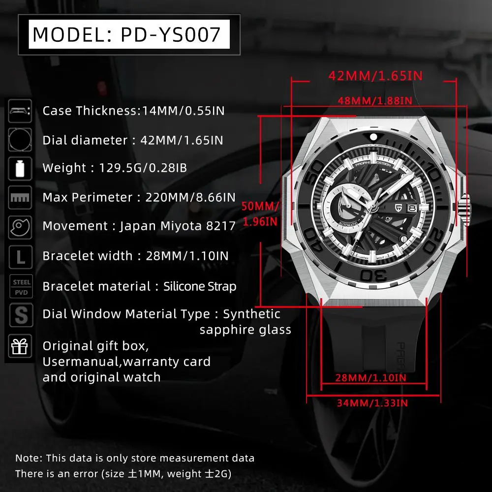 PAGANI DESIGN New Skeleton Men\'s Mechanical Watch MIYOTA 8217 Movement Luxury Automatic Watch Men\'s 100M Waterproof Reloj Hombre