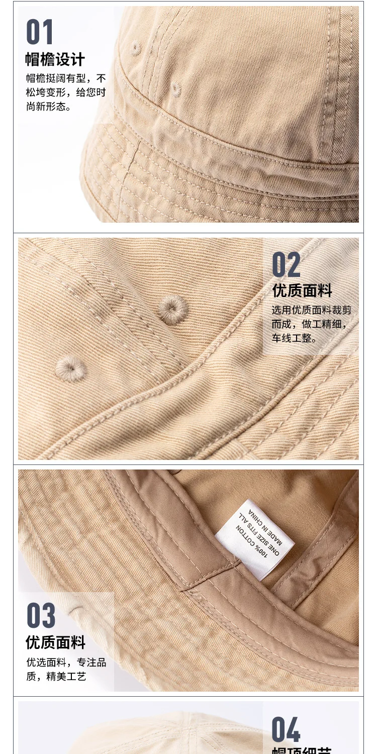 Eimerhut aus gewaschener Baumwolle mit kurzer Krempe, Unisex, verstaubar, Sommer-Sonnenkappe zum Angeln, Wandern, Outdoor, Reisen, Strandschutz – Detail 3