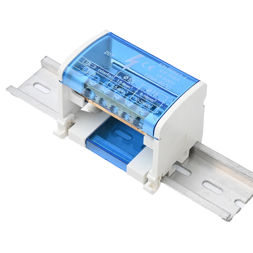 Blue Electrical Junction Box 125A Load Capacity 12 Input Multiple Output Polycarbonate Body Nickel Plated Brass