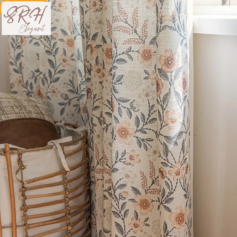 American Pastoral Style Small Floral Cotton Linen Print Beige Curtains Customized For Bedroom Living Room Balcony Bay Window