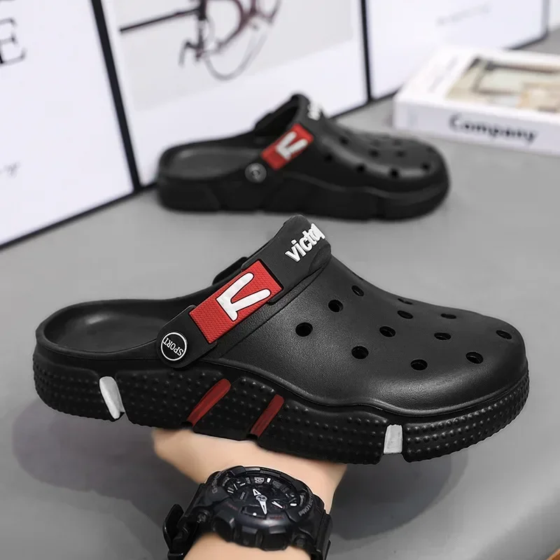 Casual Trendy Beach Shoes EVA Material New Hollow Out Sandals Men's Soft Bottom Lightweight Vacation Slippers Plus Size