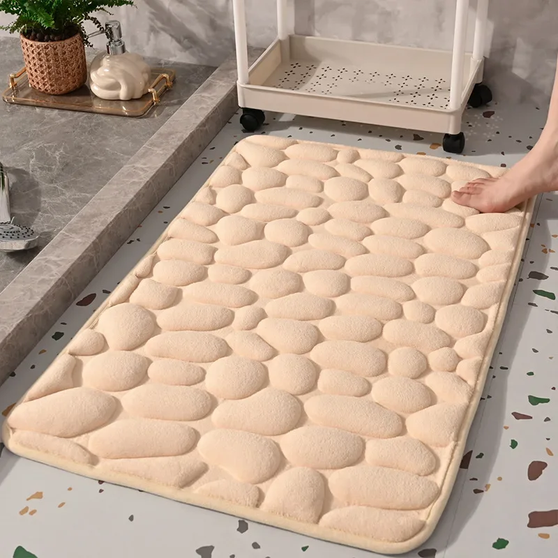 Alfombra de baño con relieve de adoquines, alfombra baño antideslizante súper absorbente, espuma viscoelástica, rebote, alfom