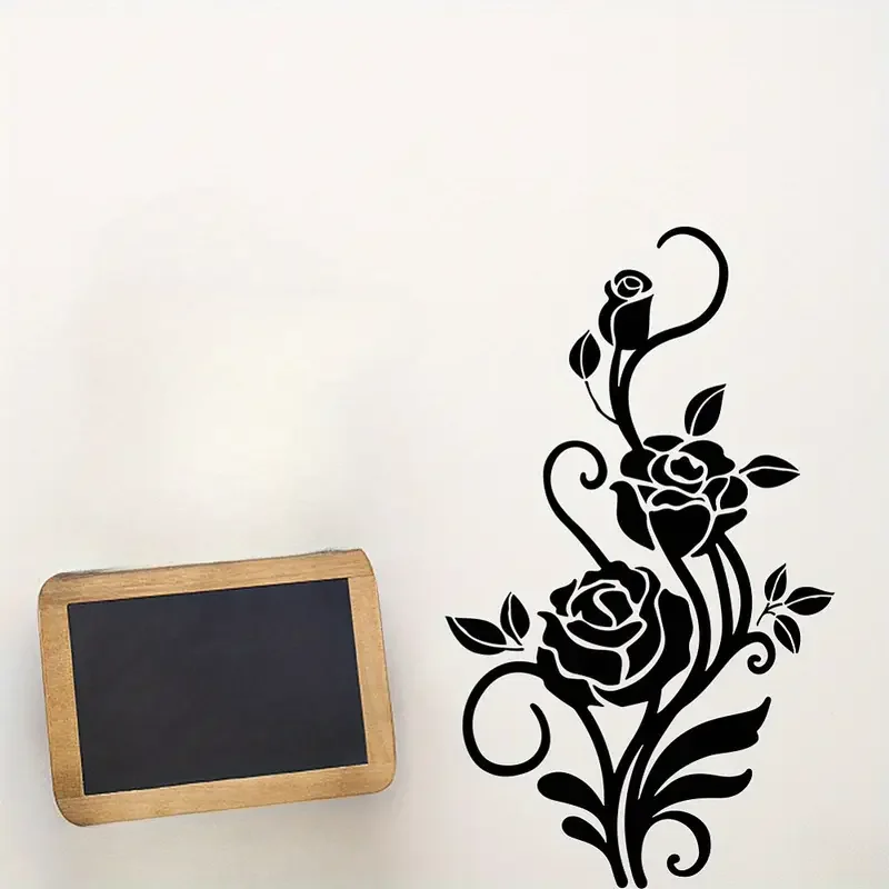 1pc Elegant Black Rose PVC Wall Decal - Intricate Floral Design for Living Room & Bedroom Decor, 350x720mm, Easy to Apply and Re