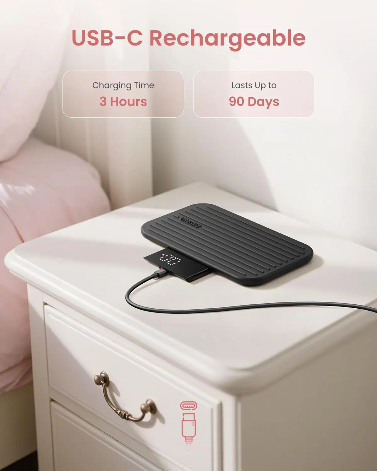 Balança de viagem recarregável portátil com display LED e espelho de maquiagem, capacidade de 400 libras de alta precisão