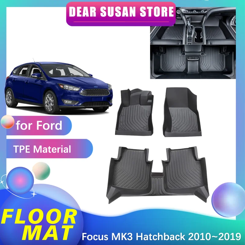 Car Floor Mat for Ford Focus MK3 Hatchback 2010~2019 2011 2012 Panel Foot Parts TPE Liner Carpet Pad Custom Cover Rug Accessorie