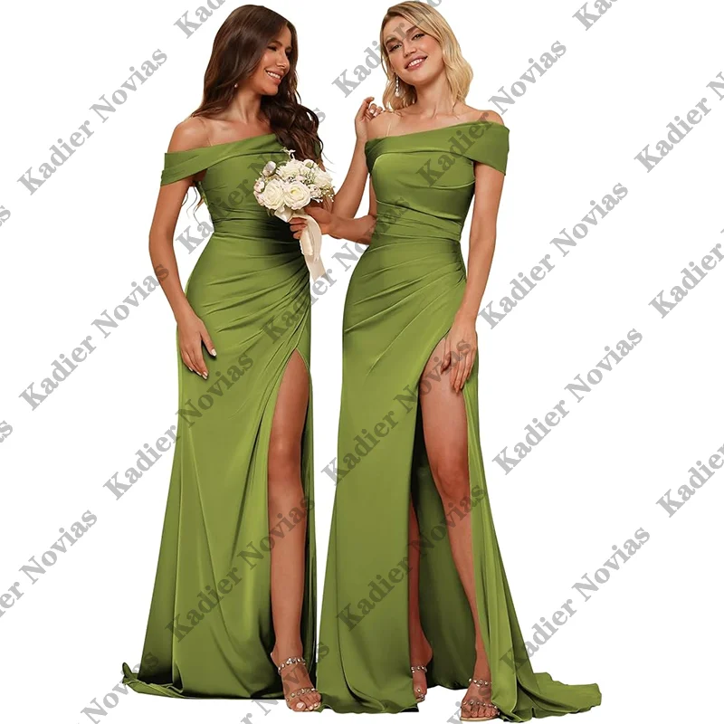 

Long Green Mermaid Bridesmaid Dresses One Shoulder Lace Up Wedding Guest Party Maid of Honor Dress Customized