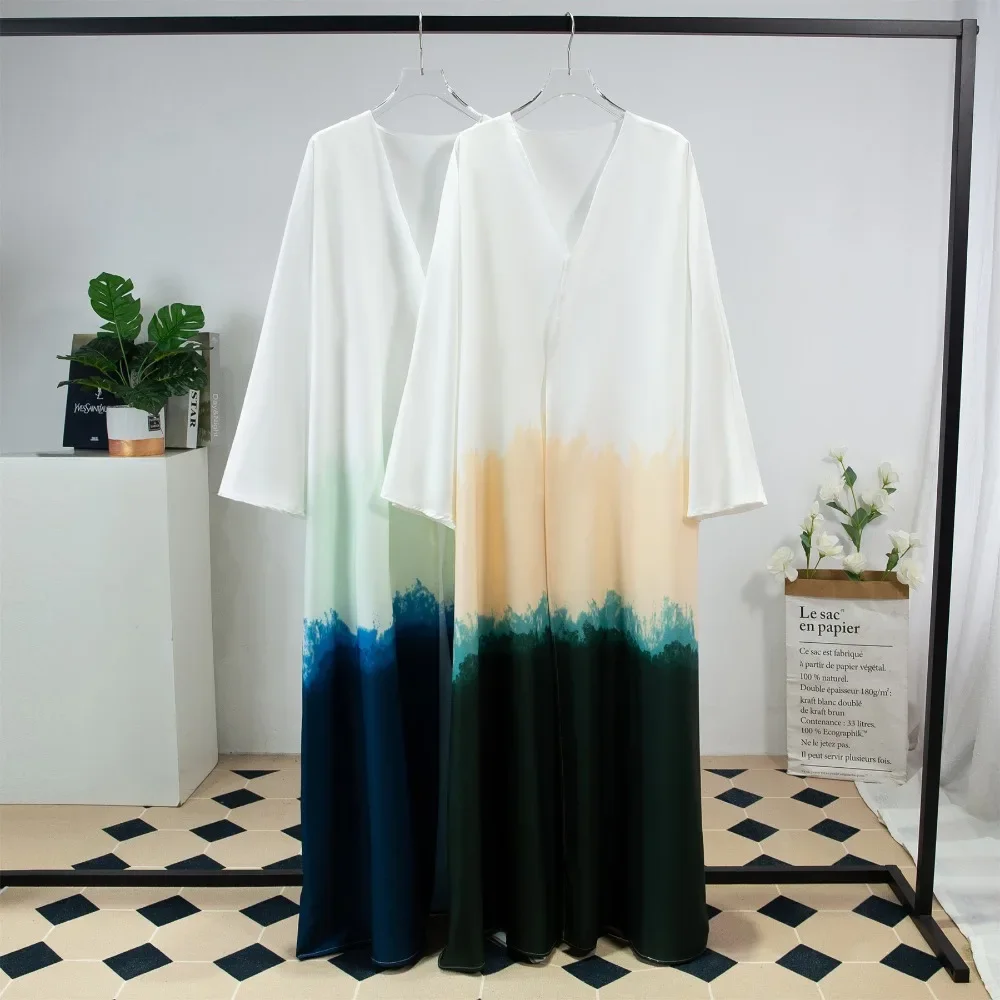 

Muslim Abaya Long Sleeve Ombre Ramadan Maxi Length Dresses Open Front Abaya Women Kaftan Cardigan Jilbabs Women's Clothing