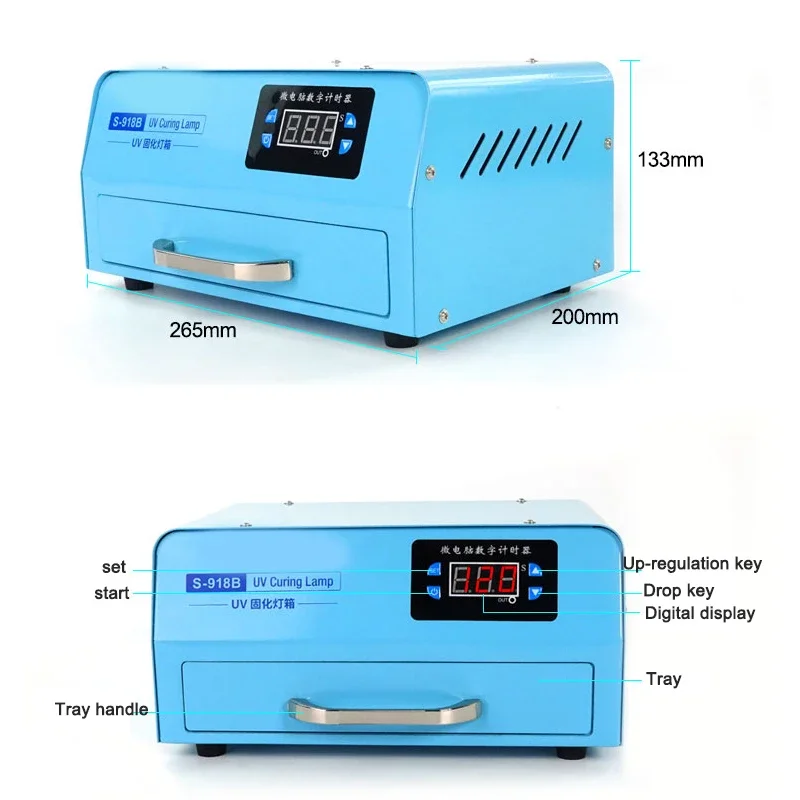 S-918B UV Curing Lamp Box With 60 Large Light Beads Portable OCA Shadowless Glue Oven For Curved Screen Mobile Phone Repair 30 W