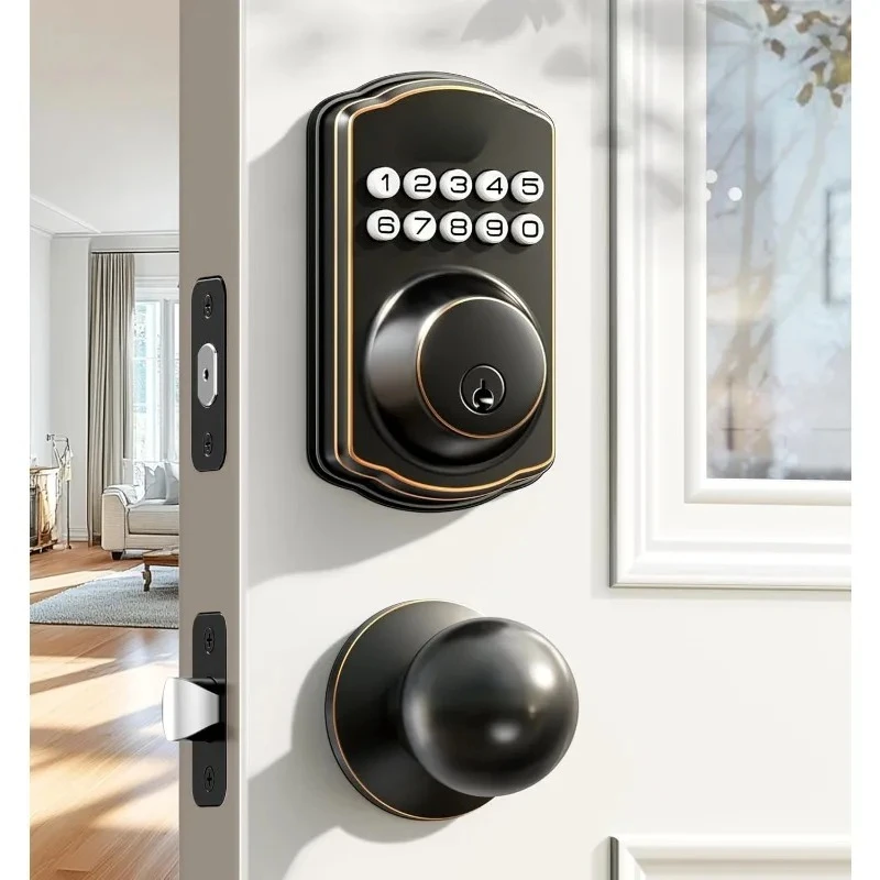 

Замок для входной двери без ключа с 2 ручками, засов с электронной клавиатурой с подсветкой и набором ручек, автоматический замок, одноразовые коды, умный