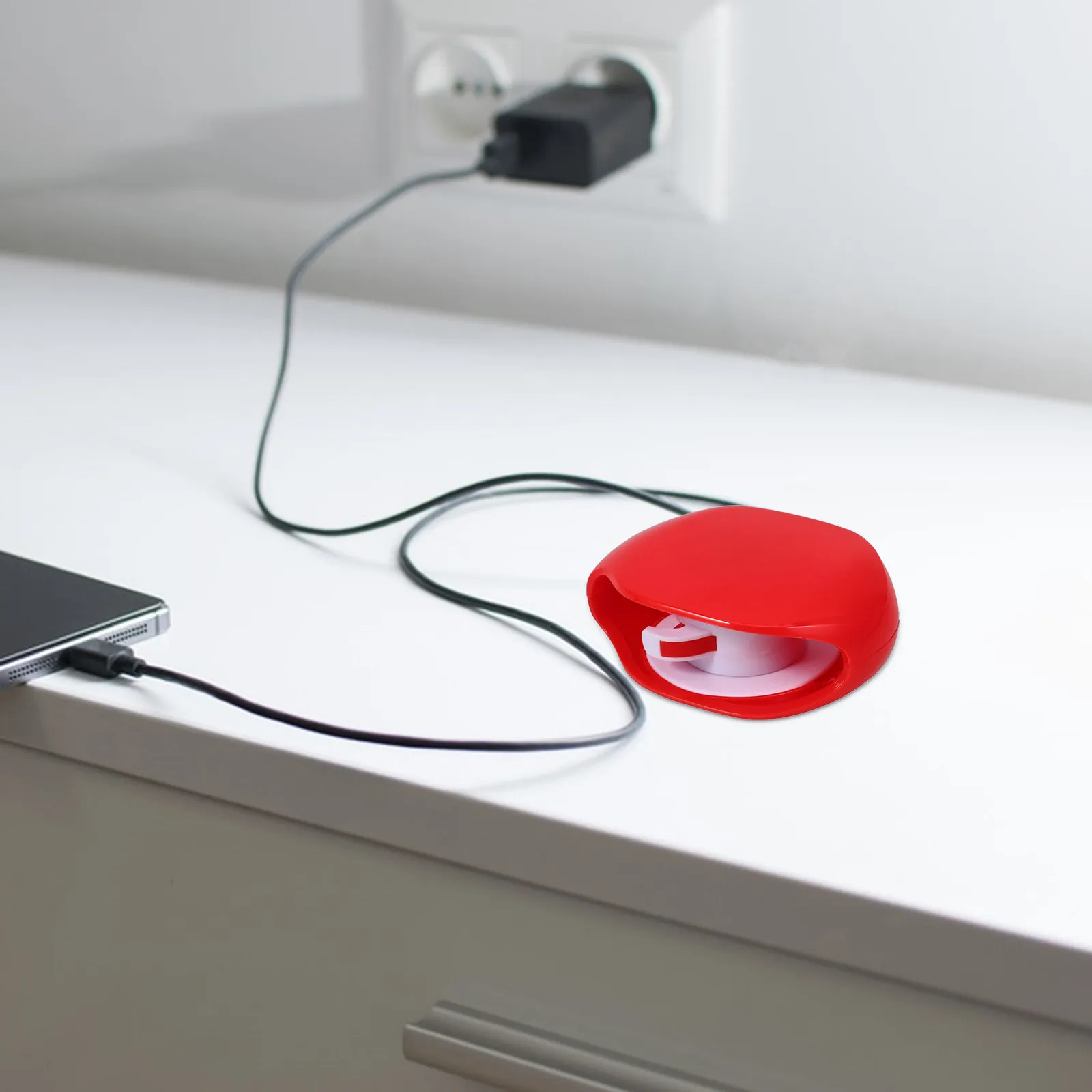 Automatic Roll Up Cable Organizer for Earphones Headphones Charging Data Cables Portable Multi Functional Pc ABS Material Red