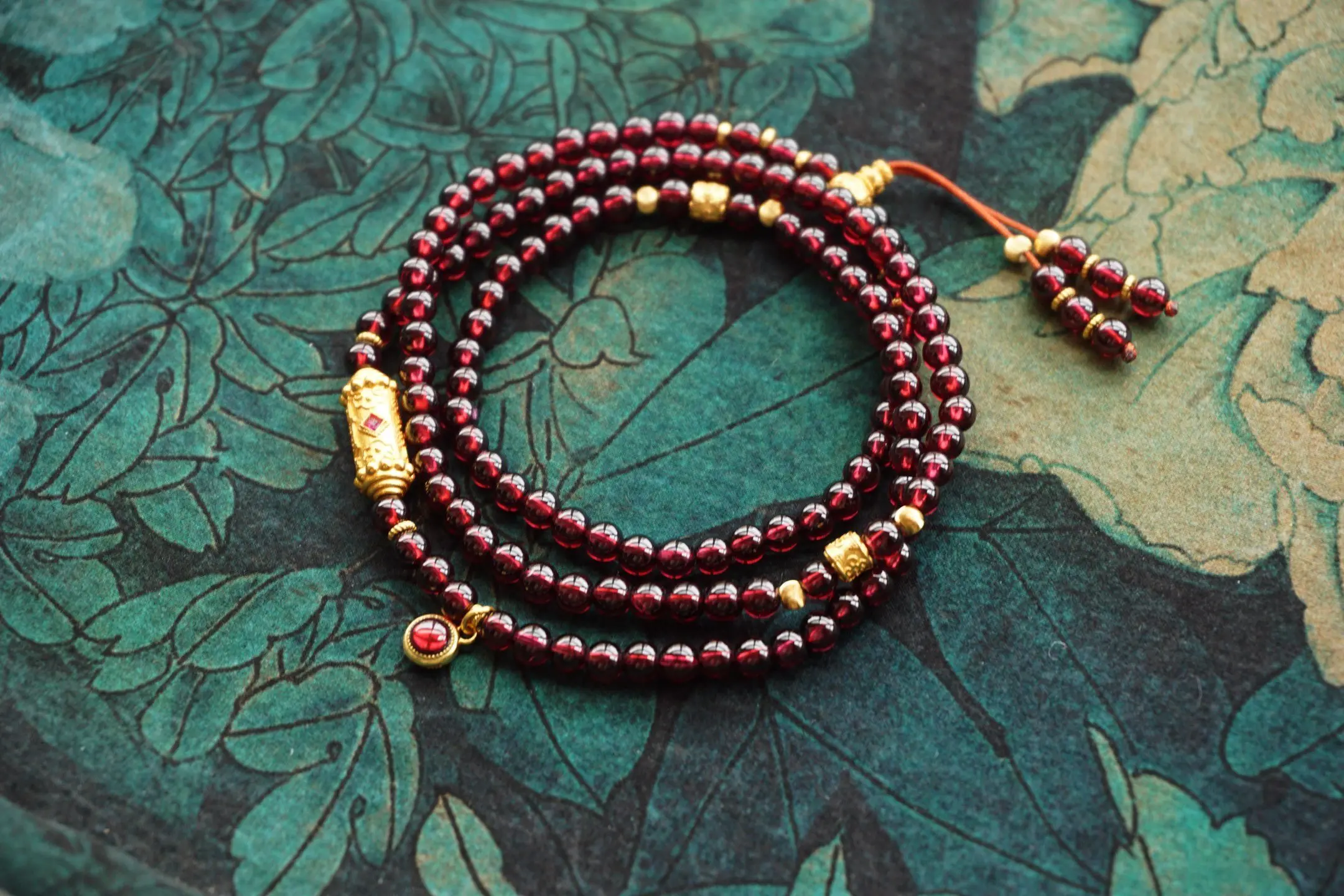 Natural Garnet Three-Strand Bracelet, 925 Sterling Silver Garnet Pendant, Luck Changing Fortune Jewelry