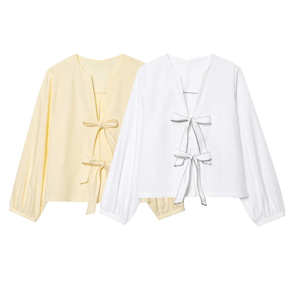 

New French romantic and gentle style women's European and American bow-style shirt sweet style