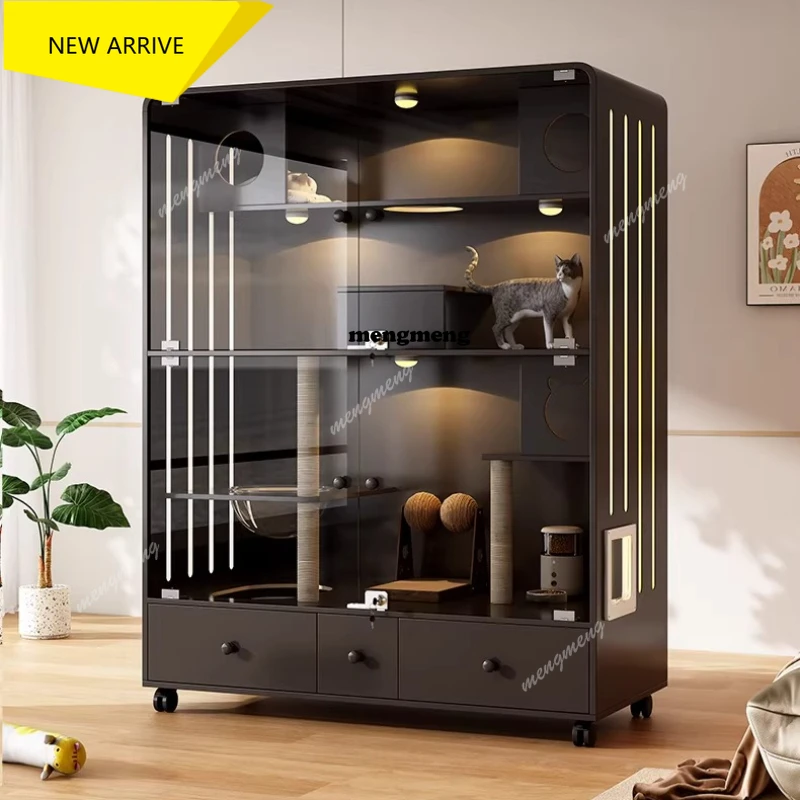 M138 Solid wood household indoor cat nest intelligent cat cabinet with toilet integrated cat cabinet luxury cattery