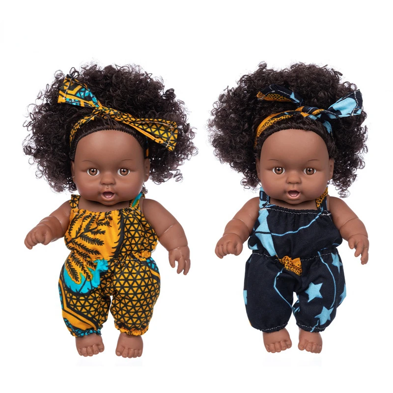 8 inch African Black Baby Toy American Reborn Baby Doll Black Soft Vinyl Dolls Lifelike Newborn Baby Doll Children's Gift