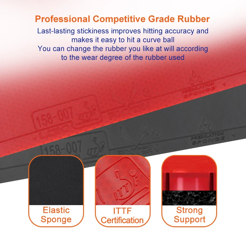 LOKI R6 7-Ply مضرب تنس الطاولة 5 الخشب 2 ألياف الكربون مضرب مسبقة الصنع مع RXTON5 تنس الطاولة المطاط ITTF مضرب تنس الطاولة