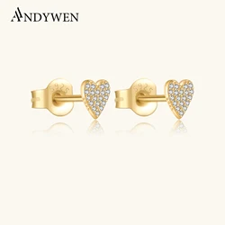 ANDYWEN 100% 925 Sterling Silver Love Zircon Heart Stud Earring Piercing Luxury Fine Jewelry 2024 Valentiens Gift For Party