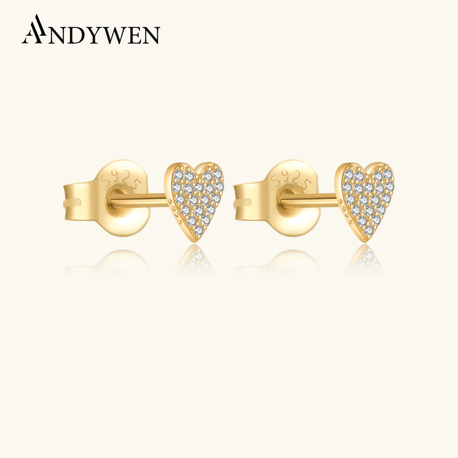 ANDYWEN 100% 925 Sterling Silver Love Zircon Heart Stud Earring Piercing Luxury Fine Jewelry 2024 Valentiens Gift For Party