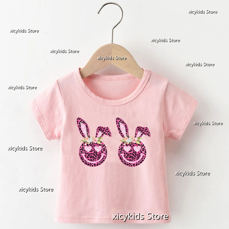 Leuke Meisjes T-shirt Grappig Paashaas Cartoon Print Kinderkleding Voor Meisjes Kawaii Kids Roze T-shirt Tops 2yrs Om 12yrs