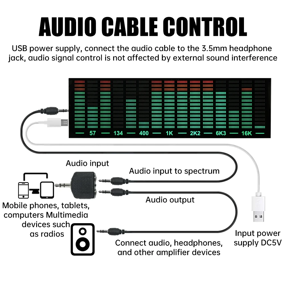 Multimodus-Sprachsteuerung Musik-Spektrum LED Rhythmus-Analyse-Lichtanzeige Audio-Pegelanzeige VU-Meter Atmosphärenlampe – Detail 5