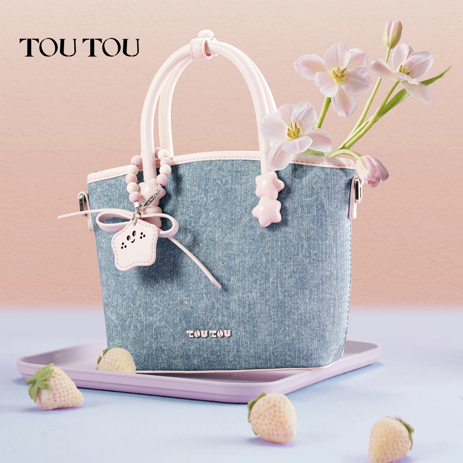 

TOUTOU Women Vegetable Baskets Bag Adjustable Shoulder Strap Pu Leather Luxury Designer Handbag Star Pendent Mother's Day Gift