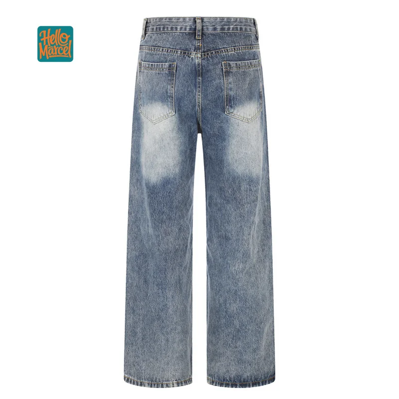 HELLOMARCEL EU US Size Luxury Quality Jean Pants Street Wear Autumn Men Wide Straight-Leg Vintage Casual Denim Pants