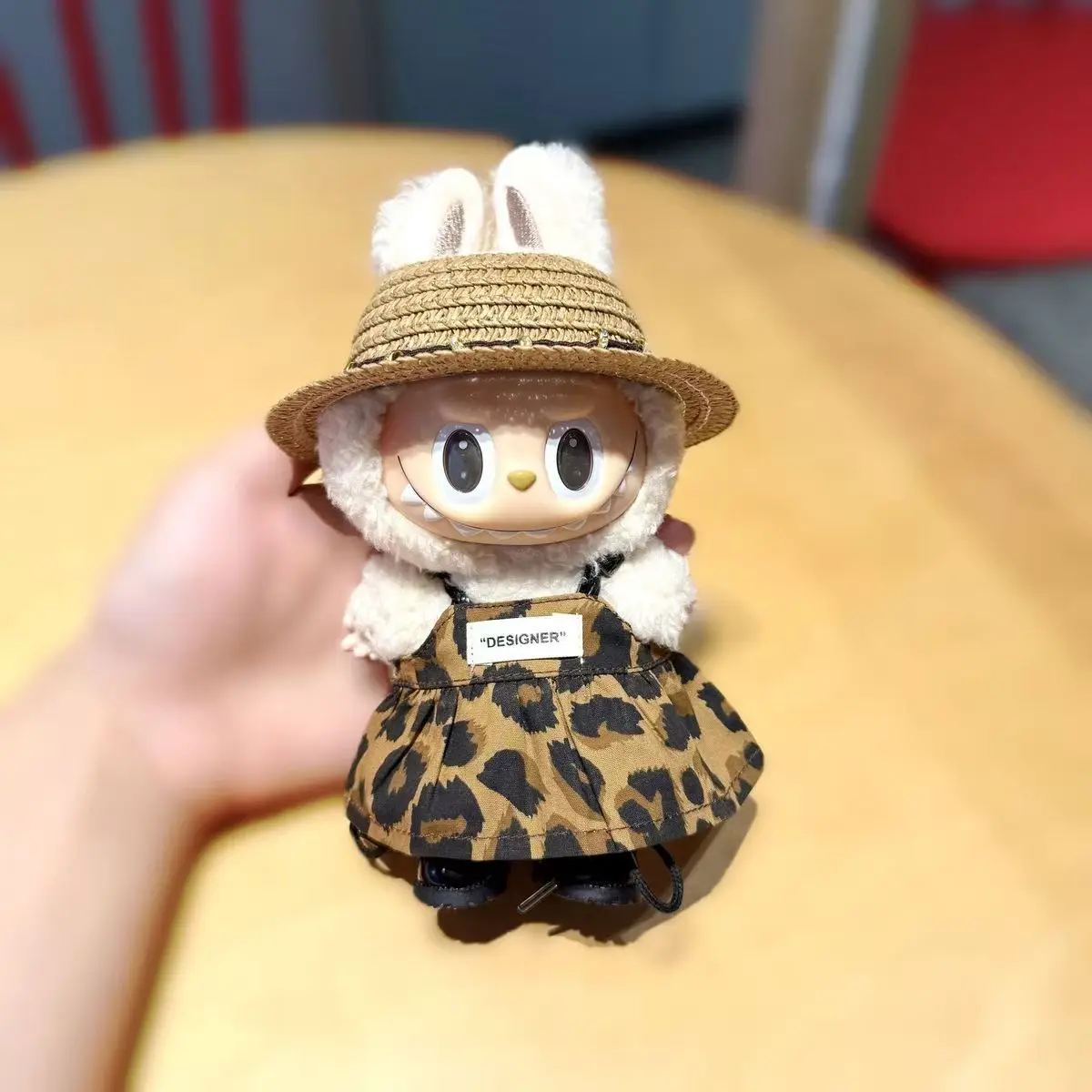 ラブブ用ヒョウ柄スカート飾りぬいぐるみドールリボン麦わら帽子アクセサリーDIY服おもちゃ女の子可愛い誕生日プレゼント