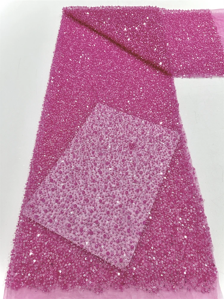 Оптовая продажа, африканская тяжелая кружевная ткань с бисером, 2024, высокое качество, нигерийское роскошное кружево с блестками, французский тюль, ткань для праздничного платья